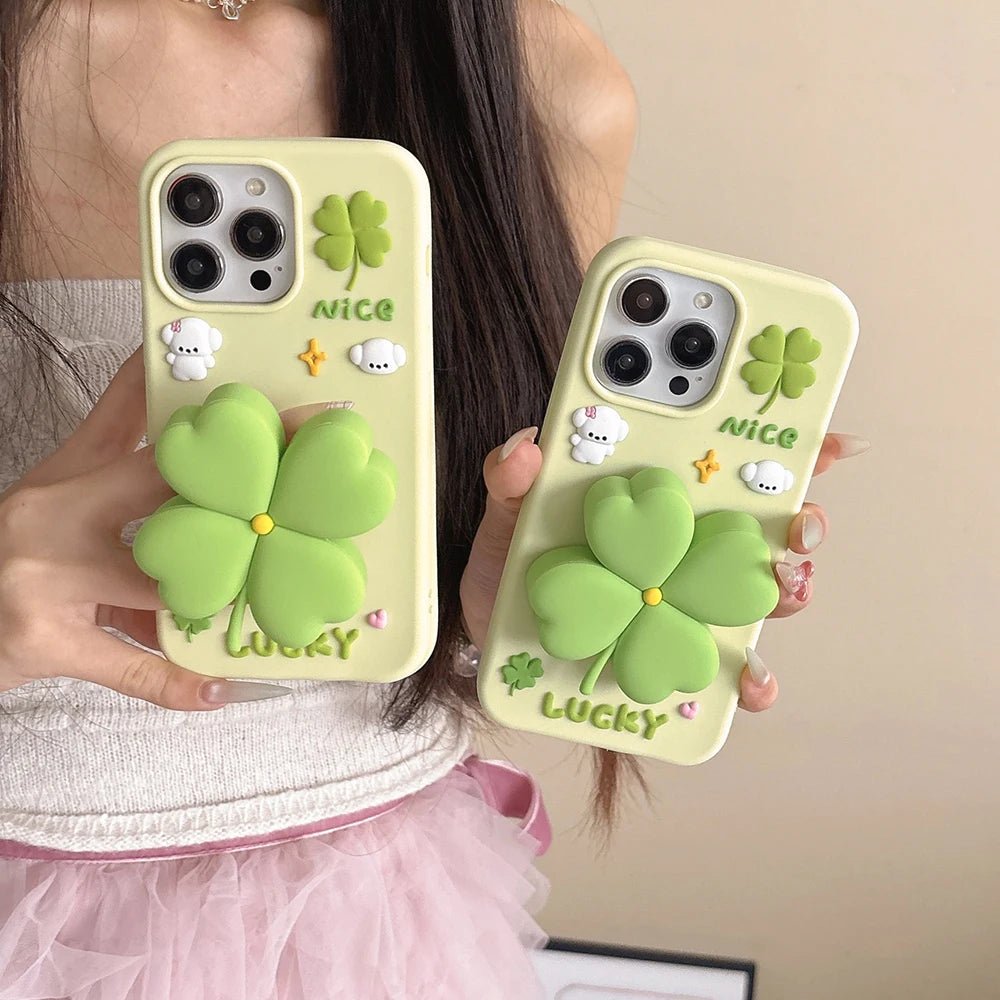 MINISO Cute 3D Four - leaf Clover Bracket Soft Silicone iPhone Case - AKM CASE｜iPhone Case & Accesories Worldwide