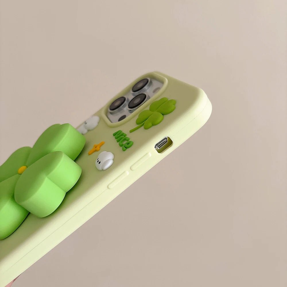 MINISO Cute 3D Four - leaf Clover Bracket Soft Silicone iPhone Case - AKM CASE｜iPhone Case & Accesories Worldwide