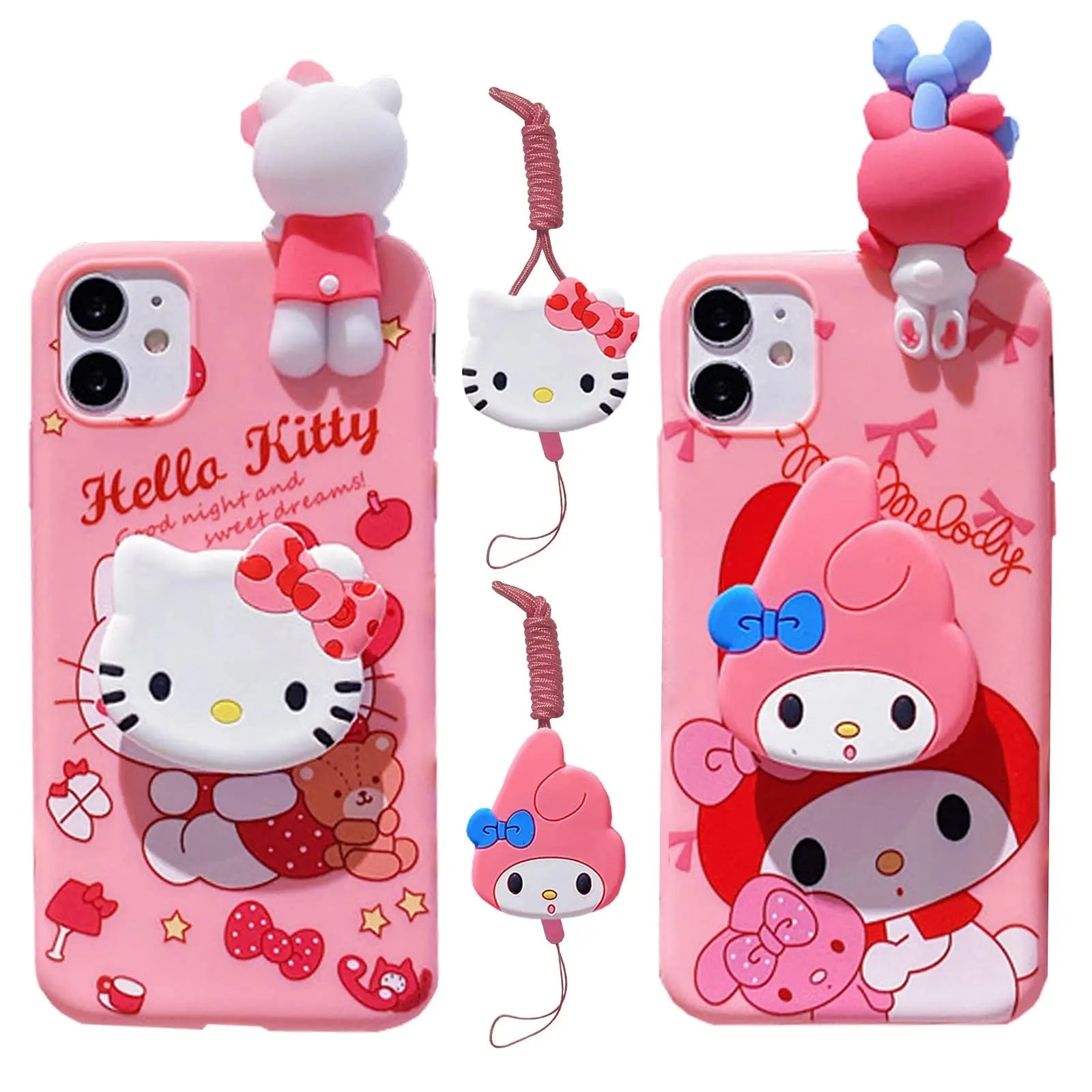 My Melody & Hello Kitty TPU Soft Phone Case with Holder & Strap - AKM CASE｜iPhone Case & Accesories Worldwide