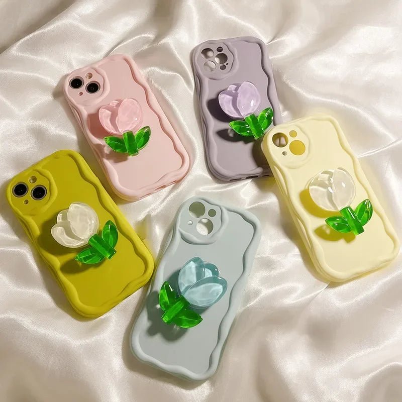 New Candy Macaron Crystal Flower Holder Phone Case for iPhone 7 - 8 Plus & 11 - 15 Pro Max - AKM CASE｜iPhone Case & Accesories Worldwide