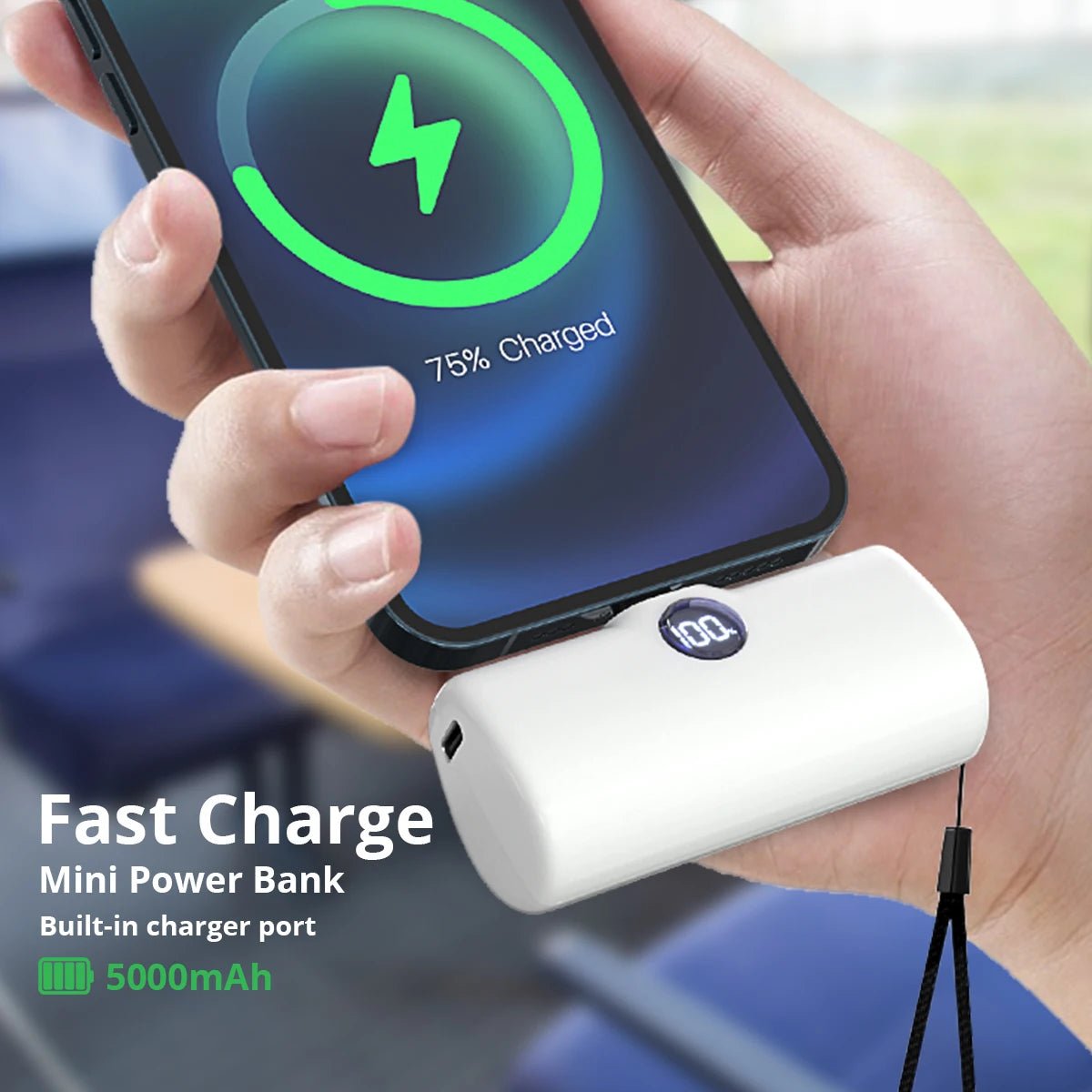 Portable Charger Fast Charge Type C External Battery for iPhone Built - in Cable Quick Charge Pocket Power Bank - AKM CASE｜iPhone Case & Accesories Worldwide