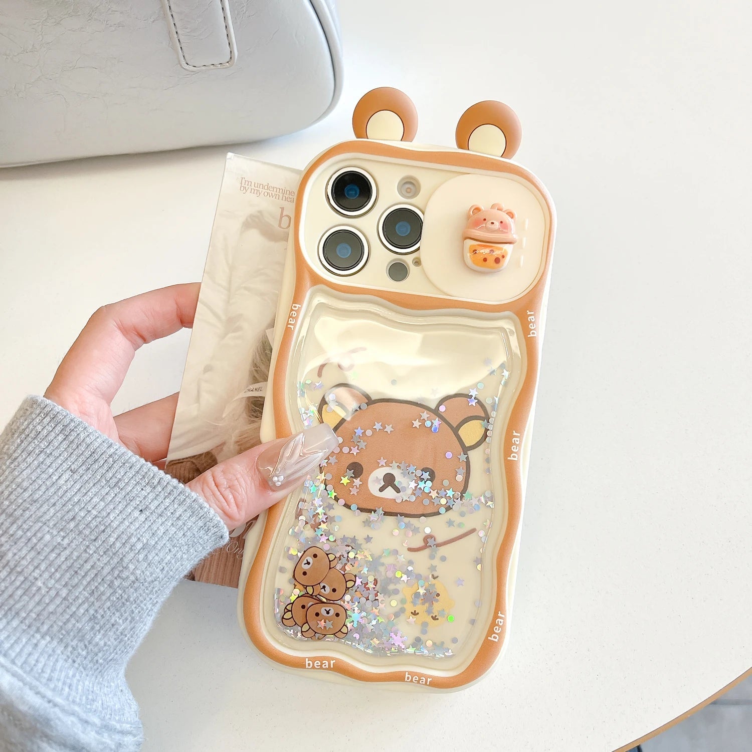 Quicksand Ears Rilakkuma Sliding Window Protect Camera Case - AKM CASE｜iPhone Case & Accesories Worldwide