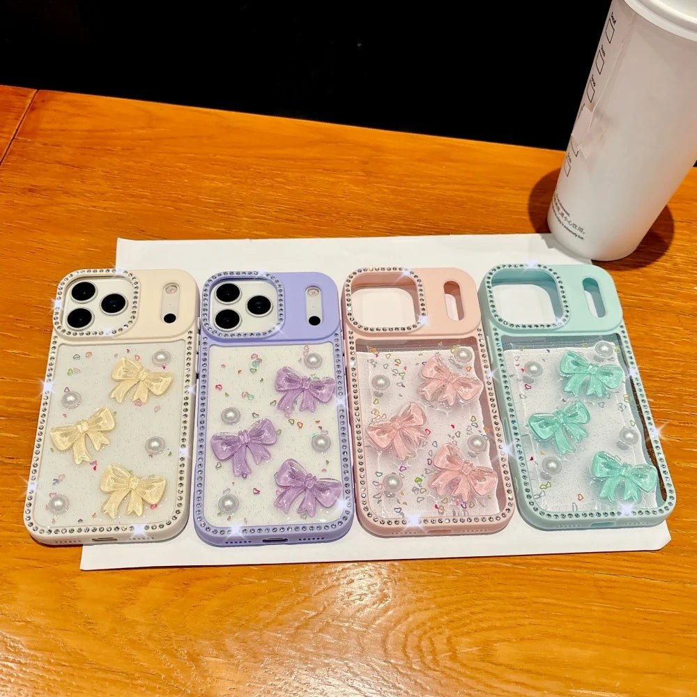 Shiny Diamond 3D Pearl Bow Phone Case for iPhone 17/16/15/14/13 - AKM CASE｜iPhone Case & Accesories Worldwide