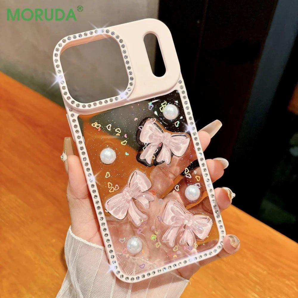 Shiny Diamond 3D Pearl Bow Phone Case for iPhone 17/16/15/14/13 - AKM CASE｜iPhone Case & Accesories Worldwide