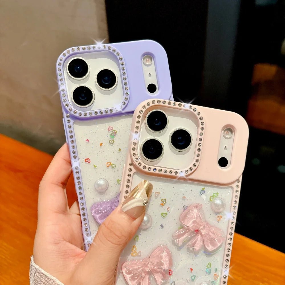 Shiny Diamond 3D Pearl Bow Phone Case for iPhone 17/16/15/14/13 - AKM CASE｜iPhone Case & Accesories Worldwide
