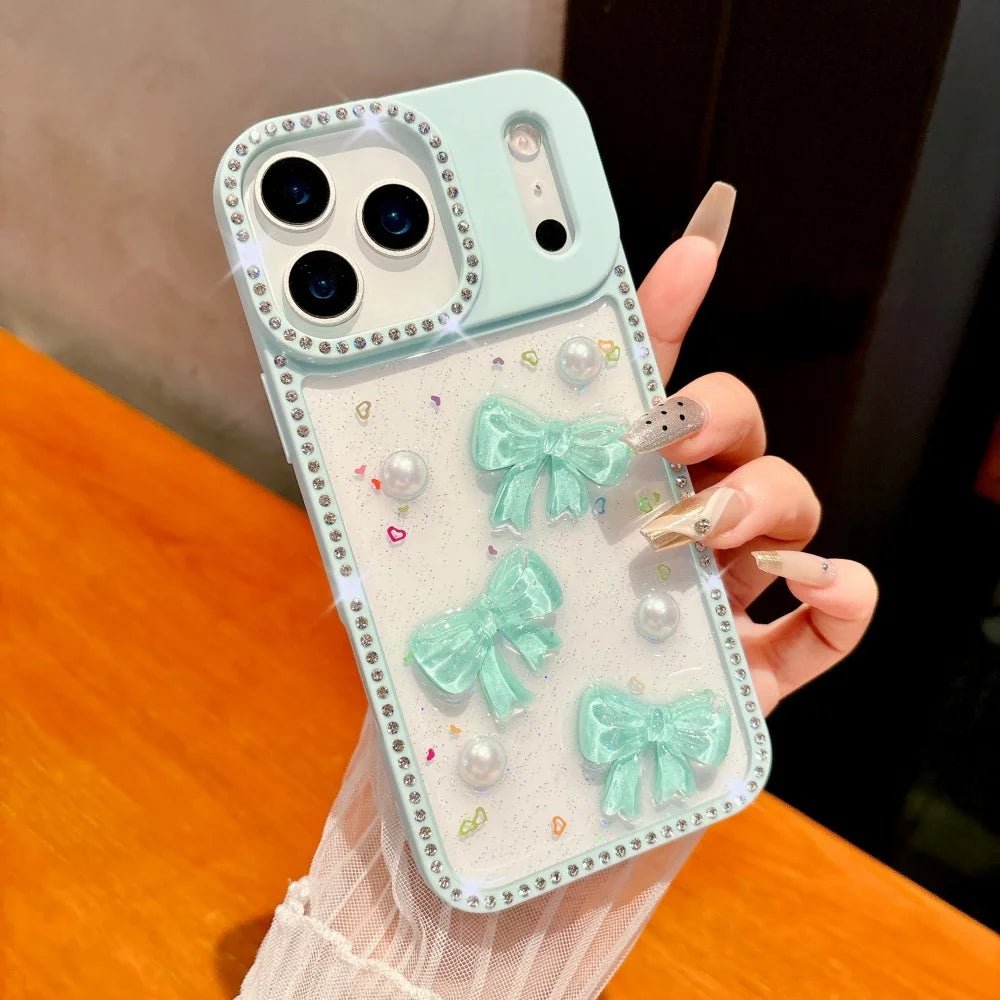 Shiny Diamond 3D Pearl Bow Phone Case for iPhone 17/16/15/14/13 - AKM CASE｜iPhone Case & Accesories Worldwide