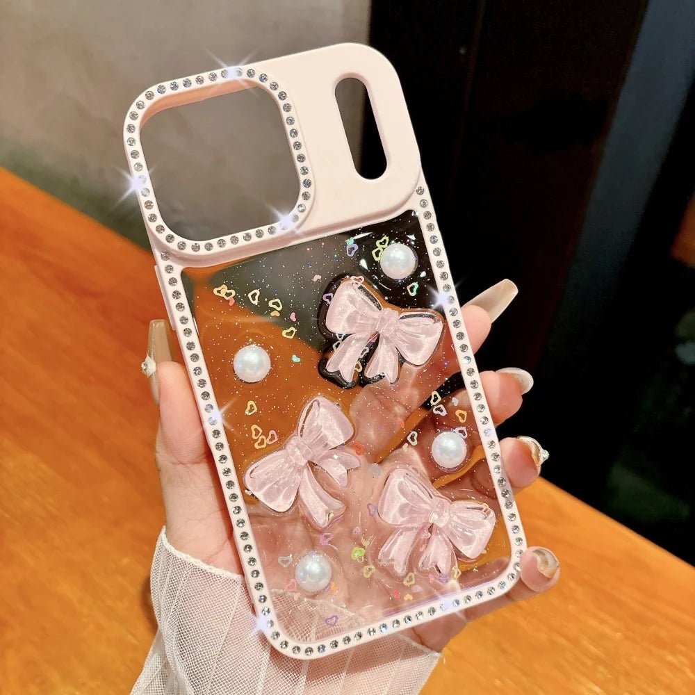 Shiny Diamond 3D Pearl Bow Phone Case for iPhone 17/16/15/14/13 - AKM CASE｜iPhone Case & Accesories Worldwide