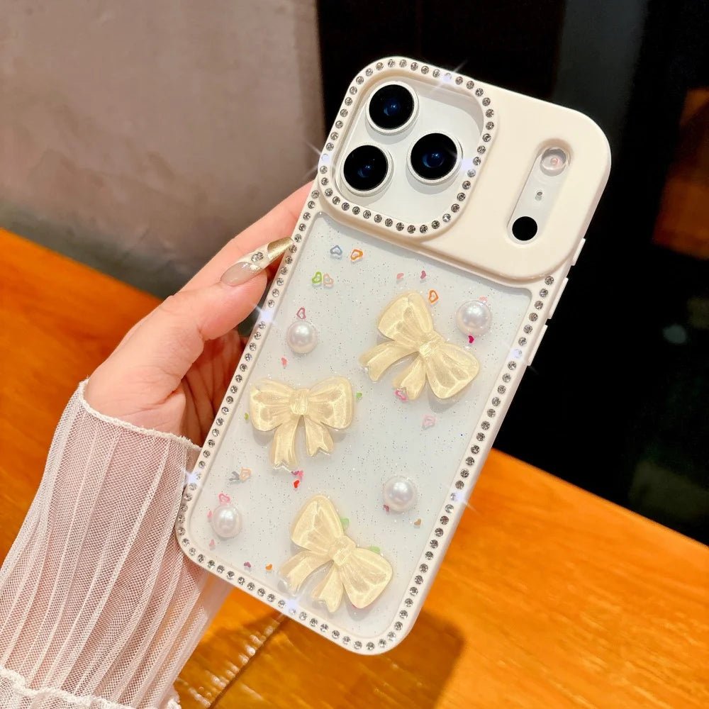 Shiny Diamond 3D Pearl Bow Phone Case for iPhone 17/16/15/14/13 - AKM CASE｜iPhone Case & Accesories Worldwide