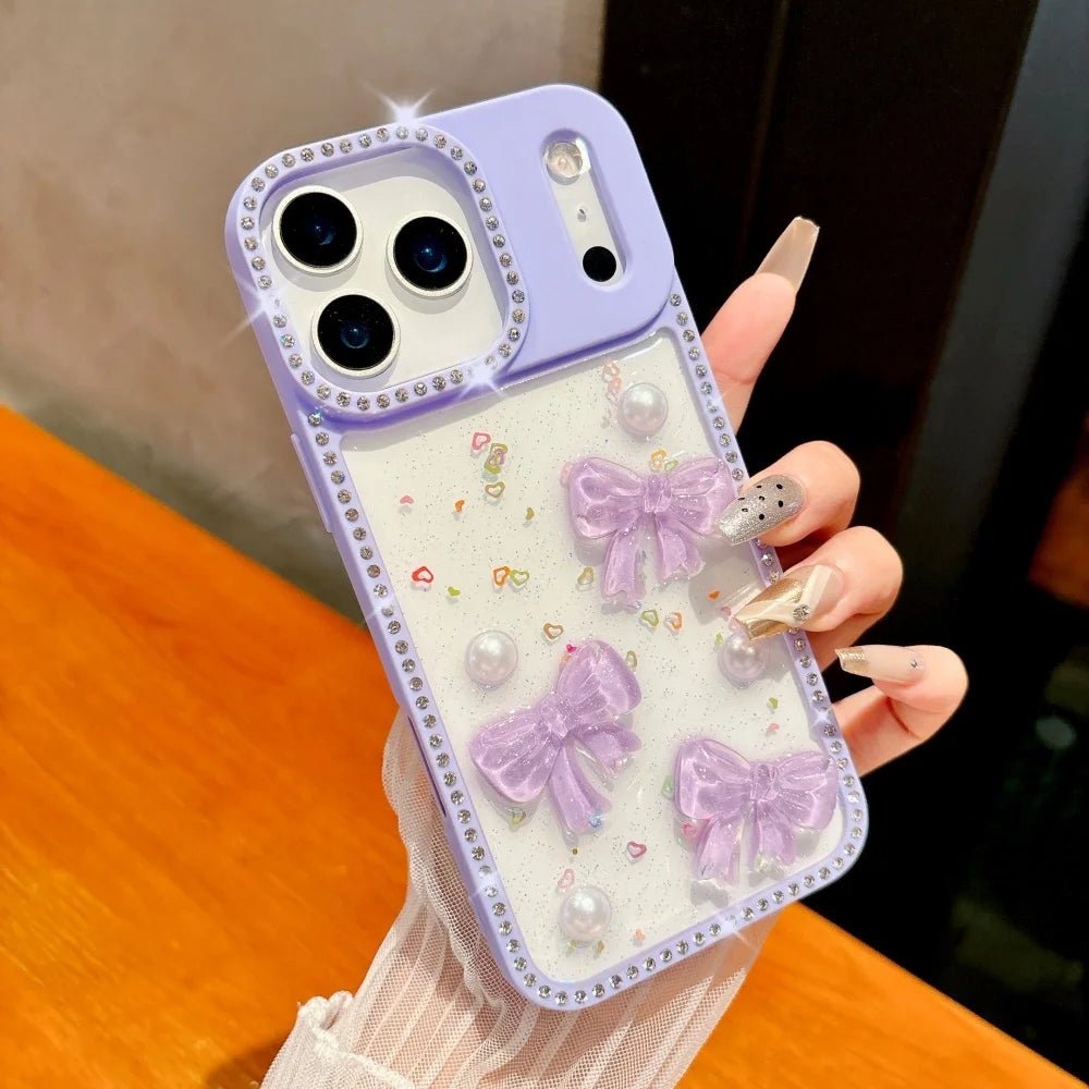 Shiny Diamond 3D Pearl Bow Phone Case for iPhone 17/16/15/14/13 - AKM CASE｜iPhone Case & Accesories Worldwide