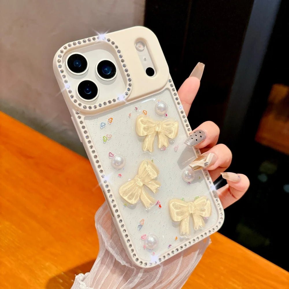 Shiny Diamond 3D Pearl Bow Phone Case for iPhone 17/16/15/14/13 - AKM CASE｜iPhone Case & Accesories Worldwide