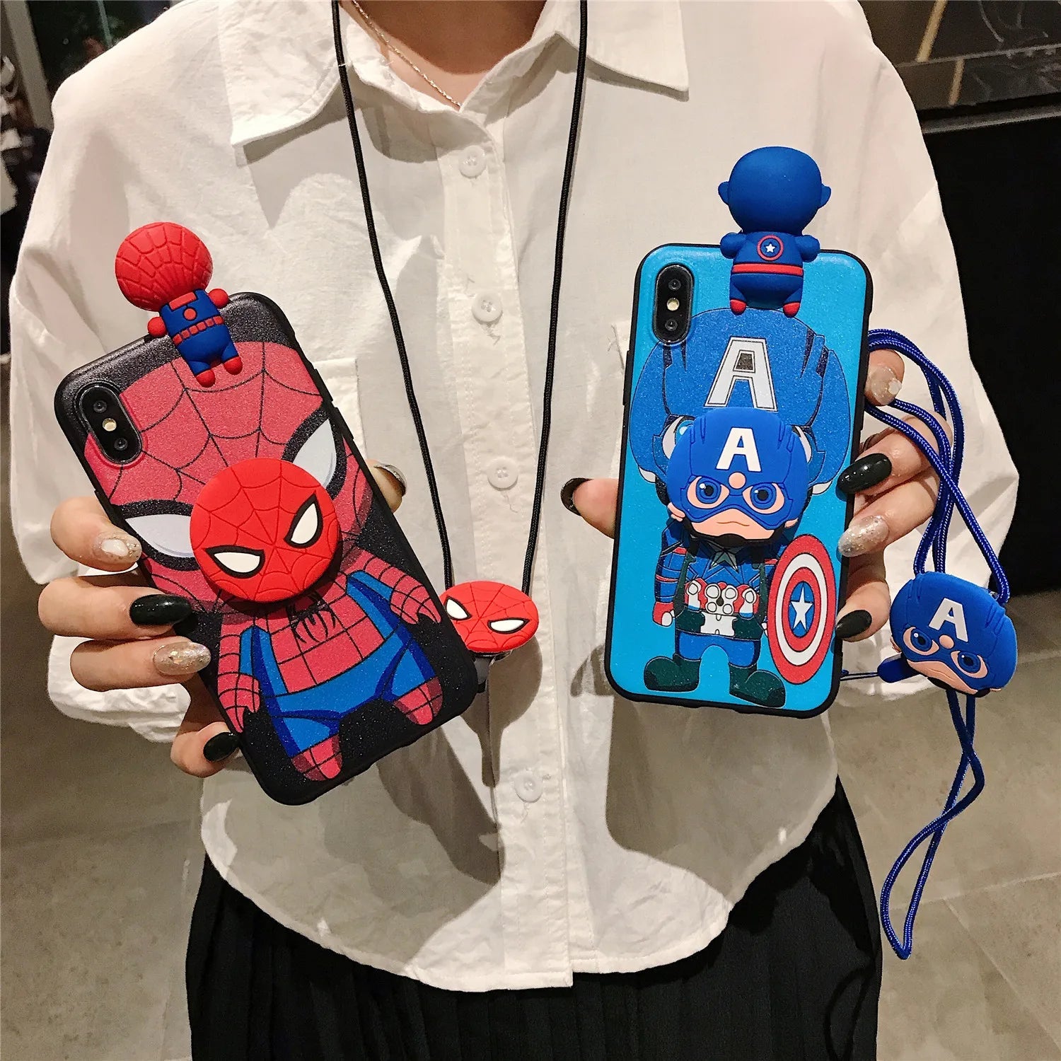 Spiderman Iron Man Captain America Phone Case With Holder Strap Rope - AKM CASE｜iPhone Case & Accesories Worldwide