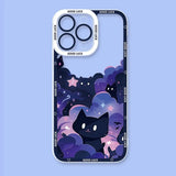 Starry Sky Black Cats Clear Phone Case Transparent Cover Fundas - AKM CASE｜iPhone Case & Accesories Worldwide