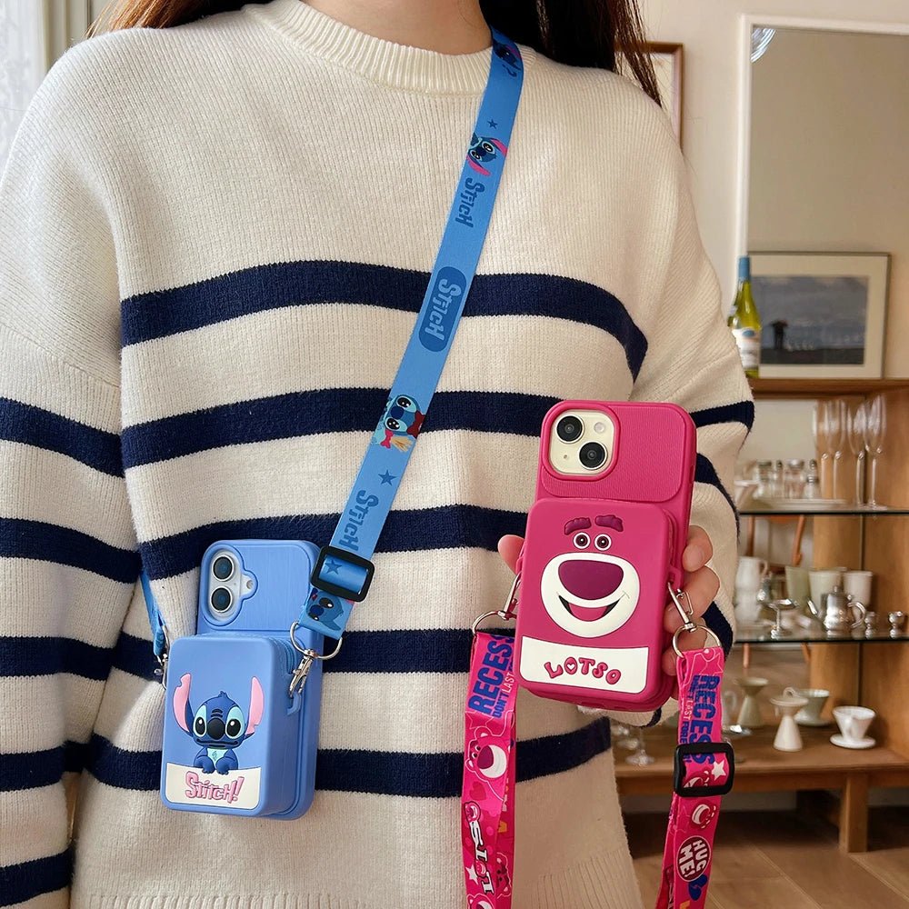 Stitch Lotso Bear Coin Purse Card Case Soft Silicone Wallet Cover With Holder Lanyard - AKM CASE｜iPhone Case & Accesories Worldwide